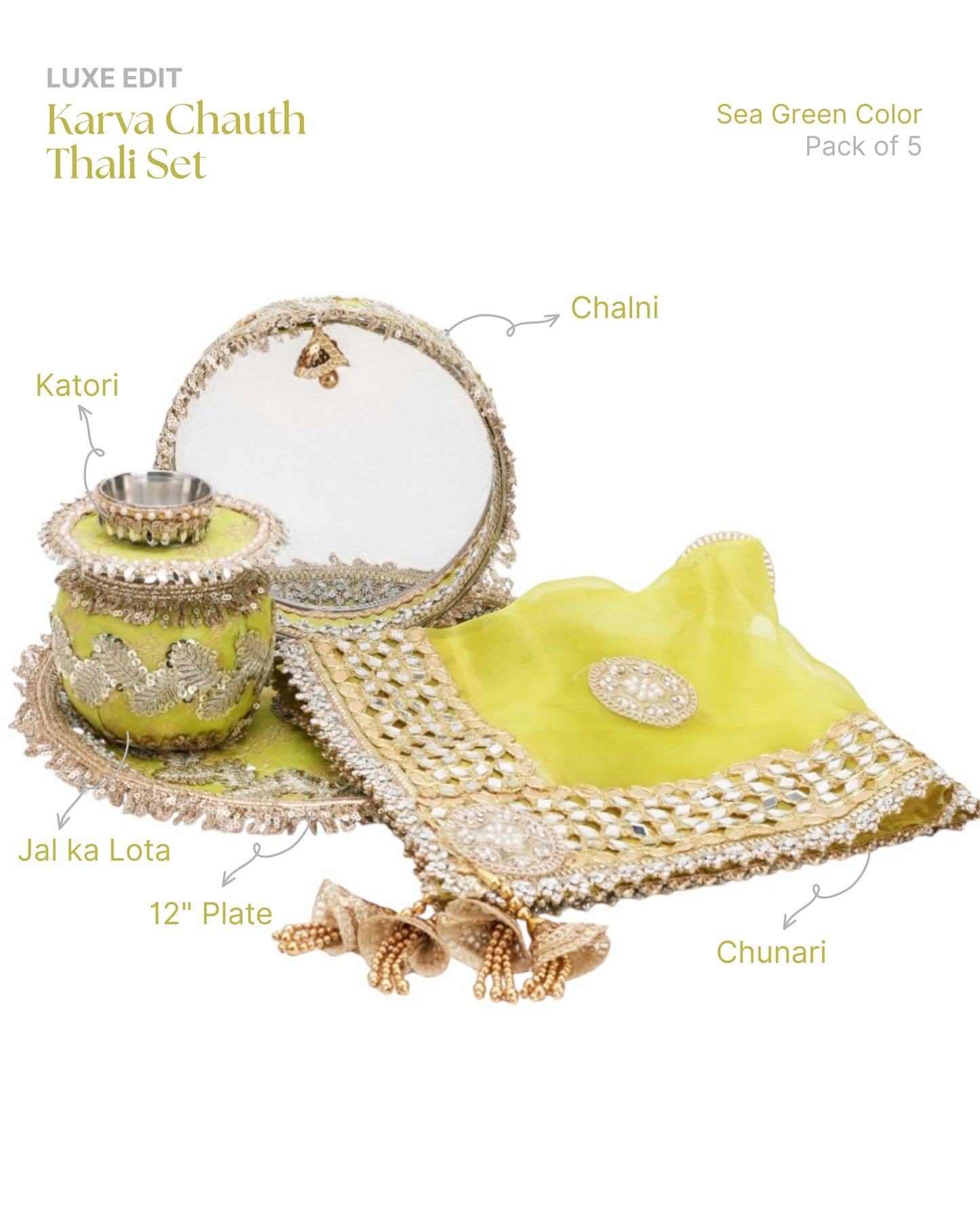 Shubh Aagman Karwa Chauth Elegance Thali Set – Sea Green 5-Piece