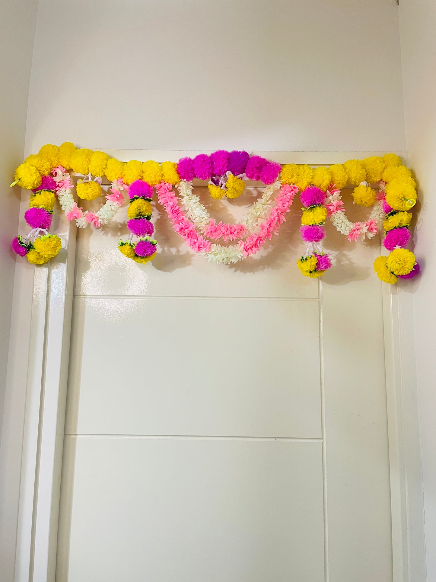 Fabric Floral & Poly Marigold Toran – Decorative Door Hanging (Length: 4 ft)