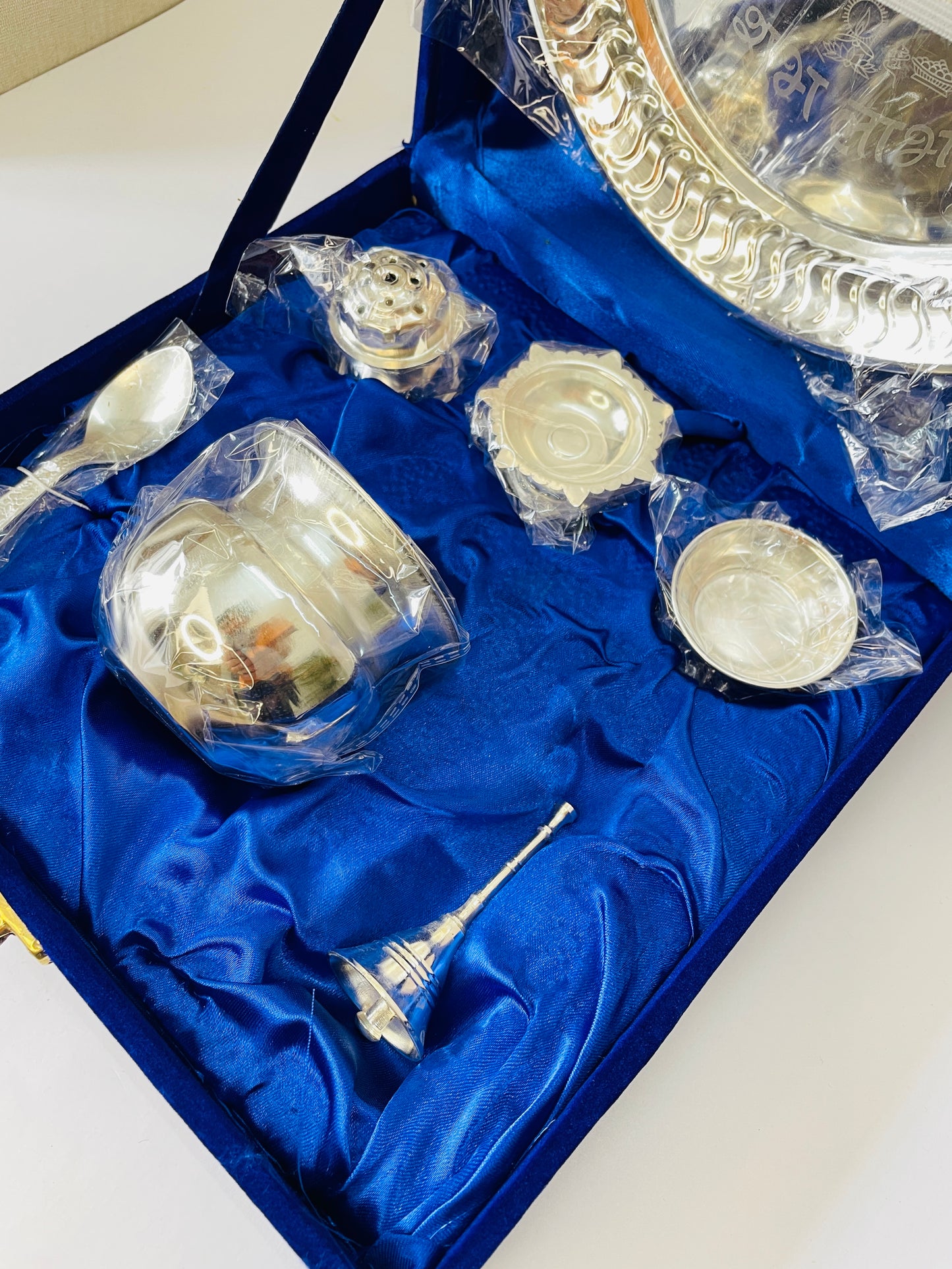 Shubh Aarambh 7-Piece Premium Silver Pooja Thali Set (22 cm)