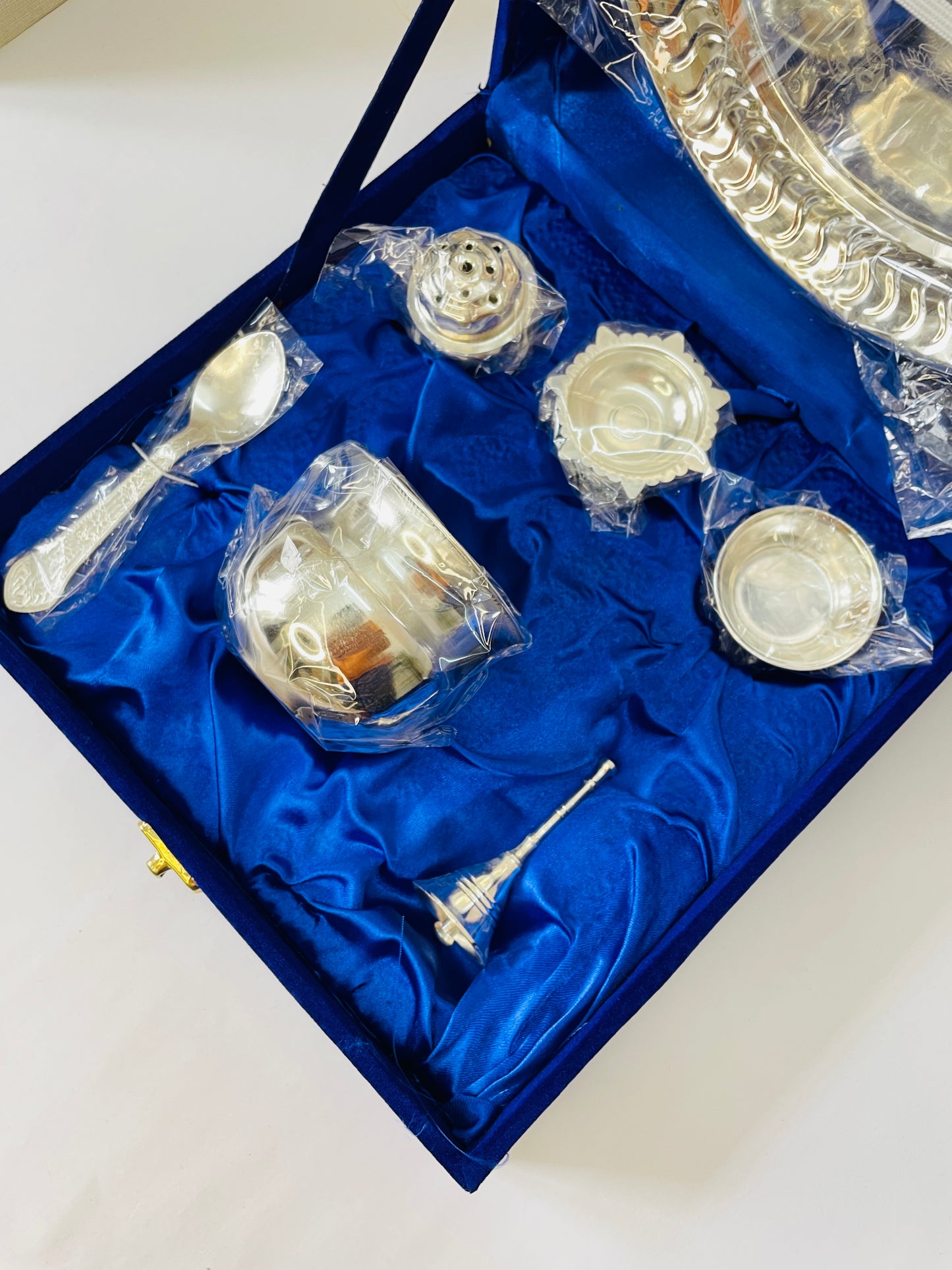 Shubh Aarambh 7-Piece Premium Silver Pooja Thali Set (22 cm)