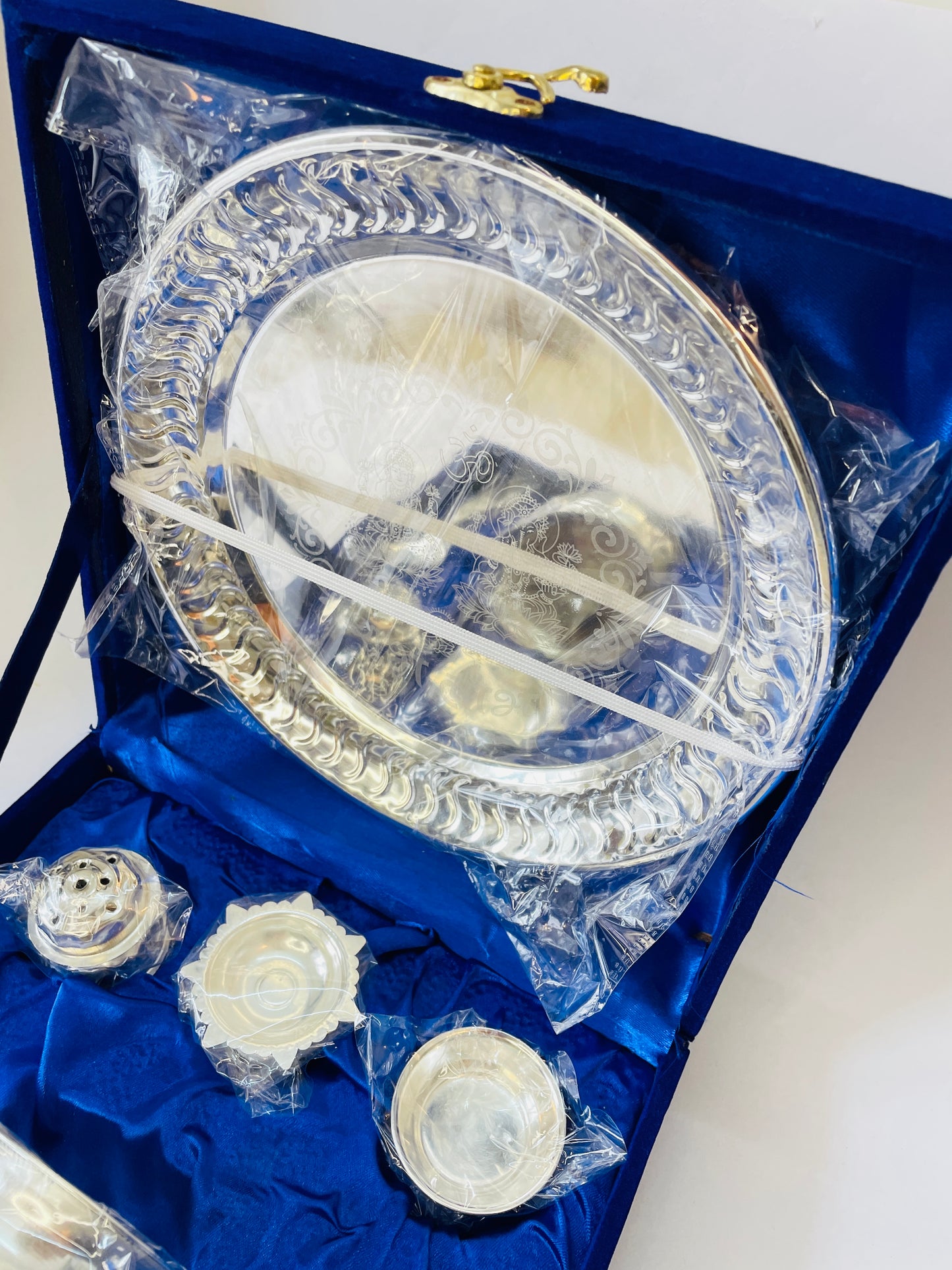 Shubh Aarambh 7-Piece Premium Silver Pooja Thali Set (22 cm)