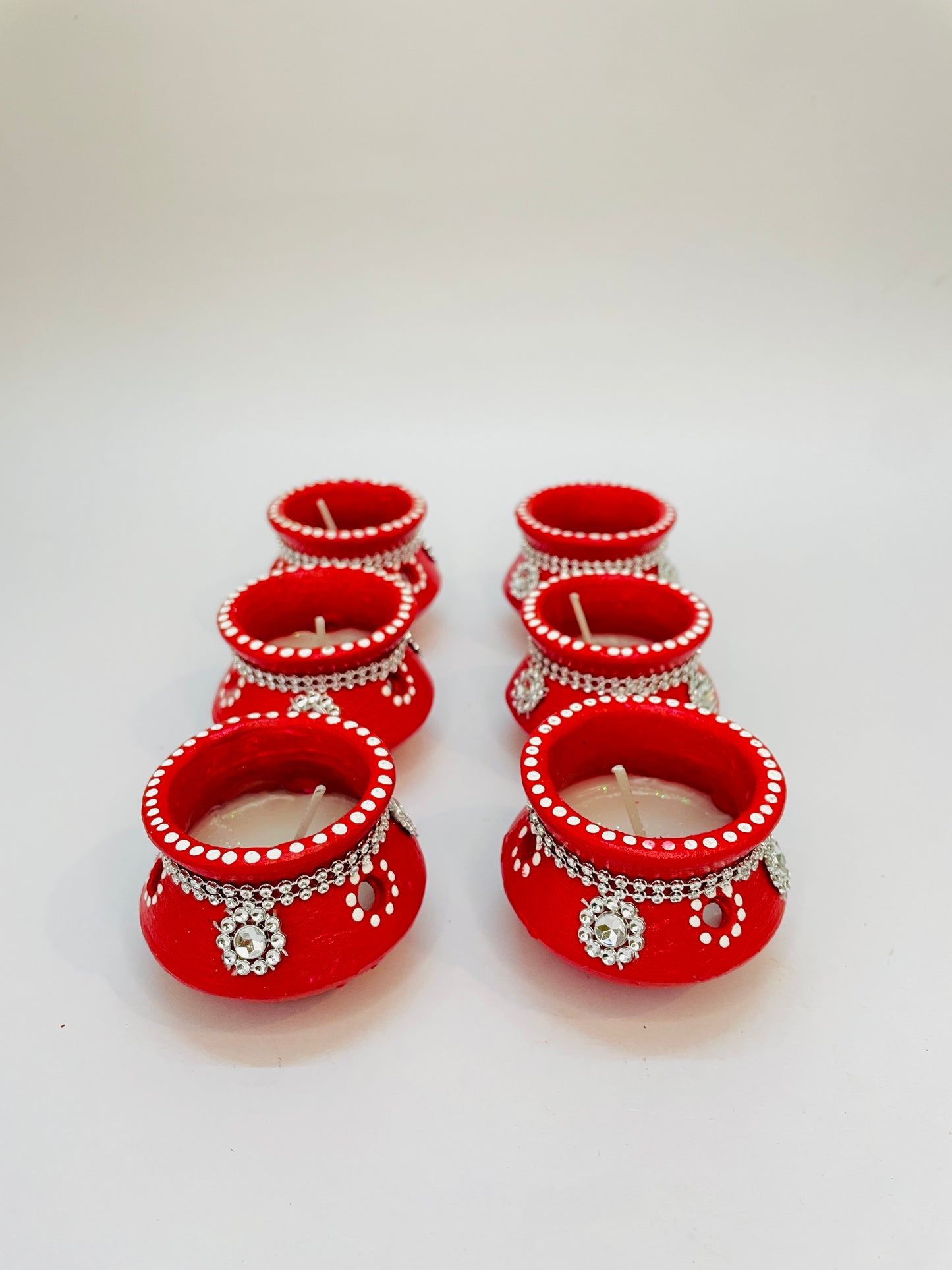 Shubh Aagman Red Matki Candles – Pack of 6