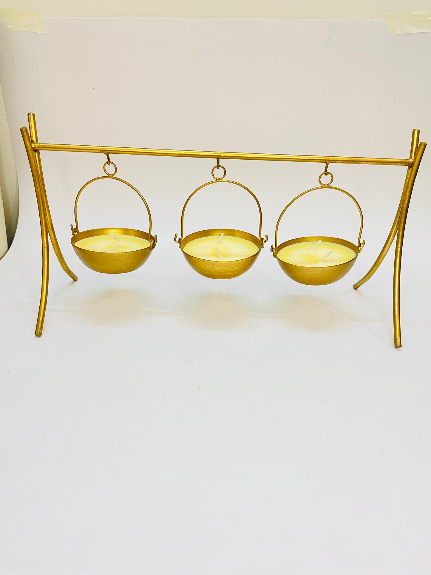 Shubh Aagman Premium Hanging Bowl Candles with Golden Stand (Set of 3)