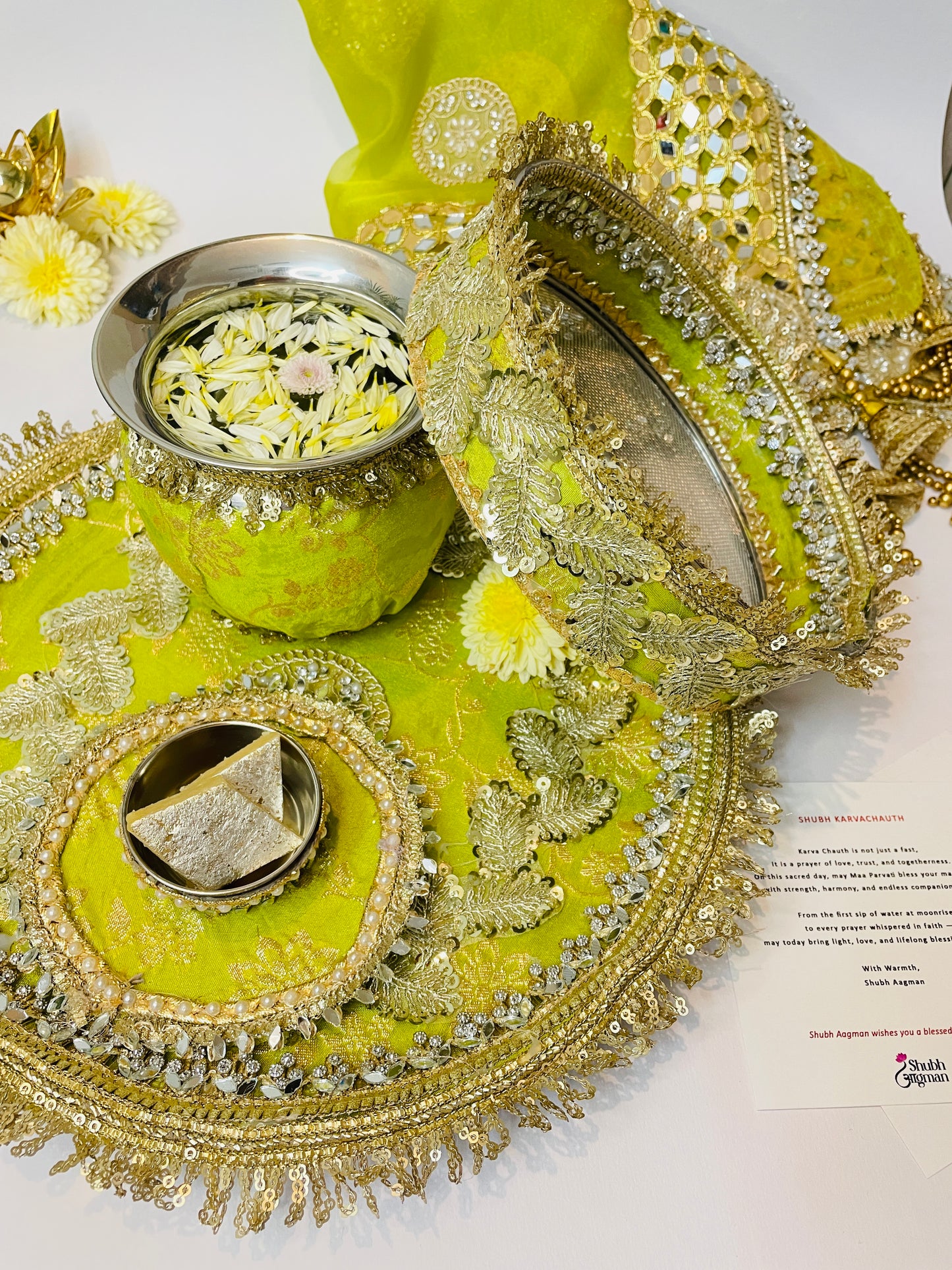 Shubh Aagman Karwa Chauth Elegance Thali Set – Sea Green 5-Piece