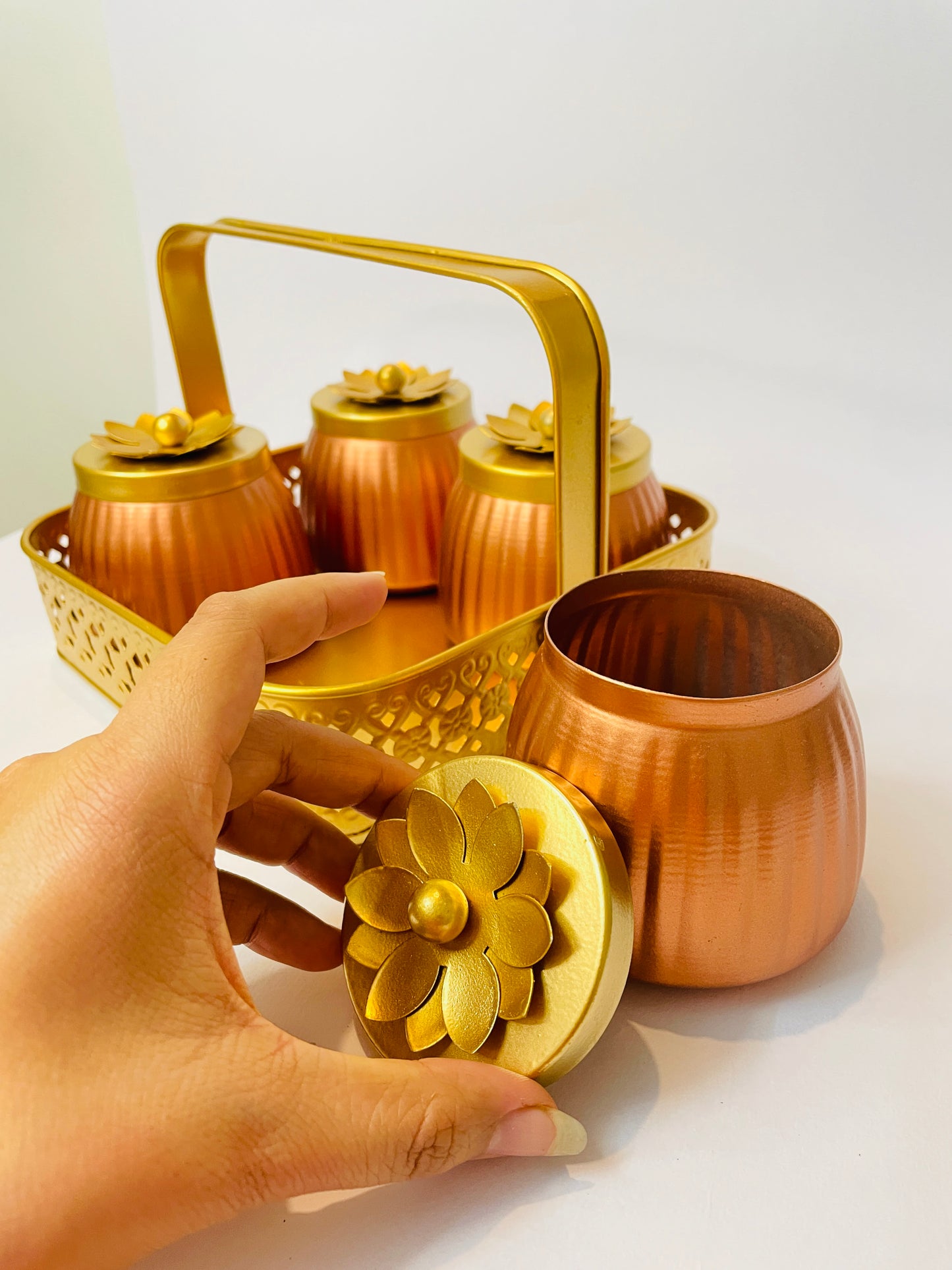 Elegant Metal Dry Fruits Box with Decorative Metal Basket – Ideal Festive Gift (Pack of 2 & Pack of 4)