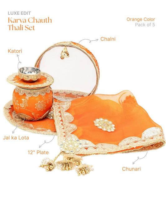 Shubh Aagman Karwa Chauth Elegance Thali Set – Orange 5-Piece