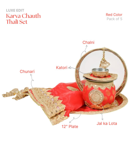 Shubh Aagman Karwa Chauth Elegance Thali Set – Red 5-Piece