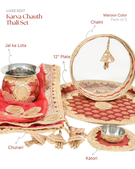 Shubh Aagman Karwa Chauth Elegance Thali Set – Maroon 5-Piece