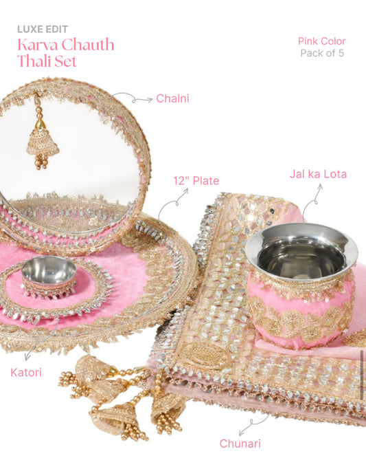 Shubh Aagman Karwa Chauth Elegance Thali Set – Pink  5-Piece