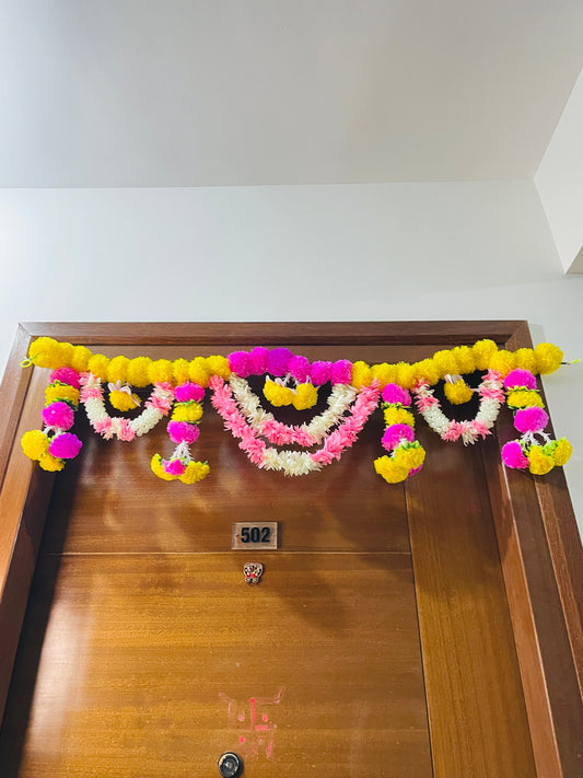 Fabric Floral & Poly Marigold Toran – Decorative Door Hanging (Length: 4 ft)