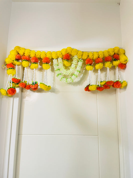 Mogra & Poly Marigold Toran – Decorative Door Hanging (Length: 4 ft)