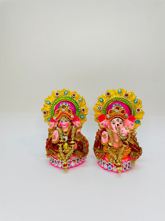 Shree Lakshmi Ganesha Idol Set – For Prosperity, Wisdom & Auspicious Beginnings (Terracotta) ( 5  Inch & 4 inch)