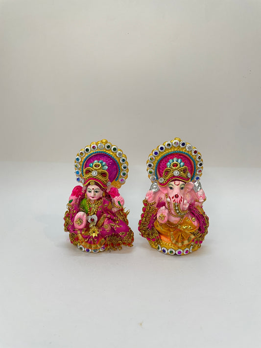 Shree Lakshmi Ganesha Idol Set – For Prosperity, Wisdom & Auspicious Beginnings (Terracotta) (4 Inch & 5 inch)