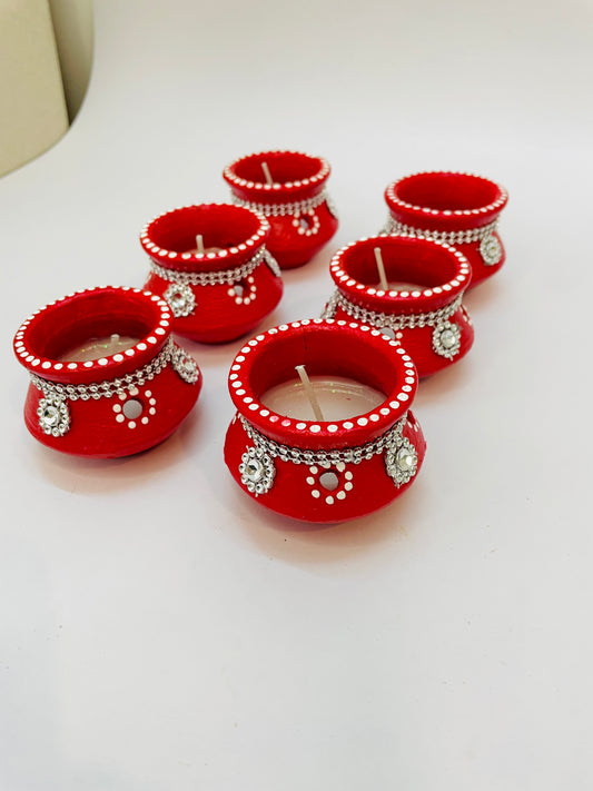 Shubh Aagman Red Matki Candles – Pack of 6