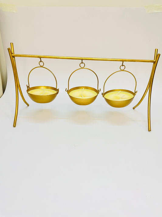 Shubh Aagman Premium Hanging Bowl Candles with Golden Stand  (Set of 3)