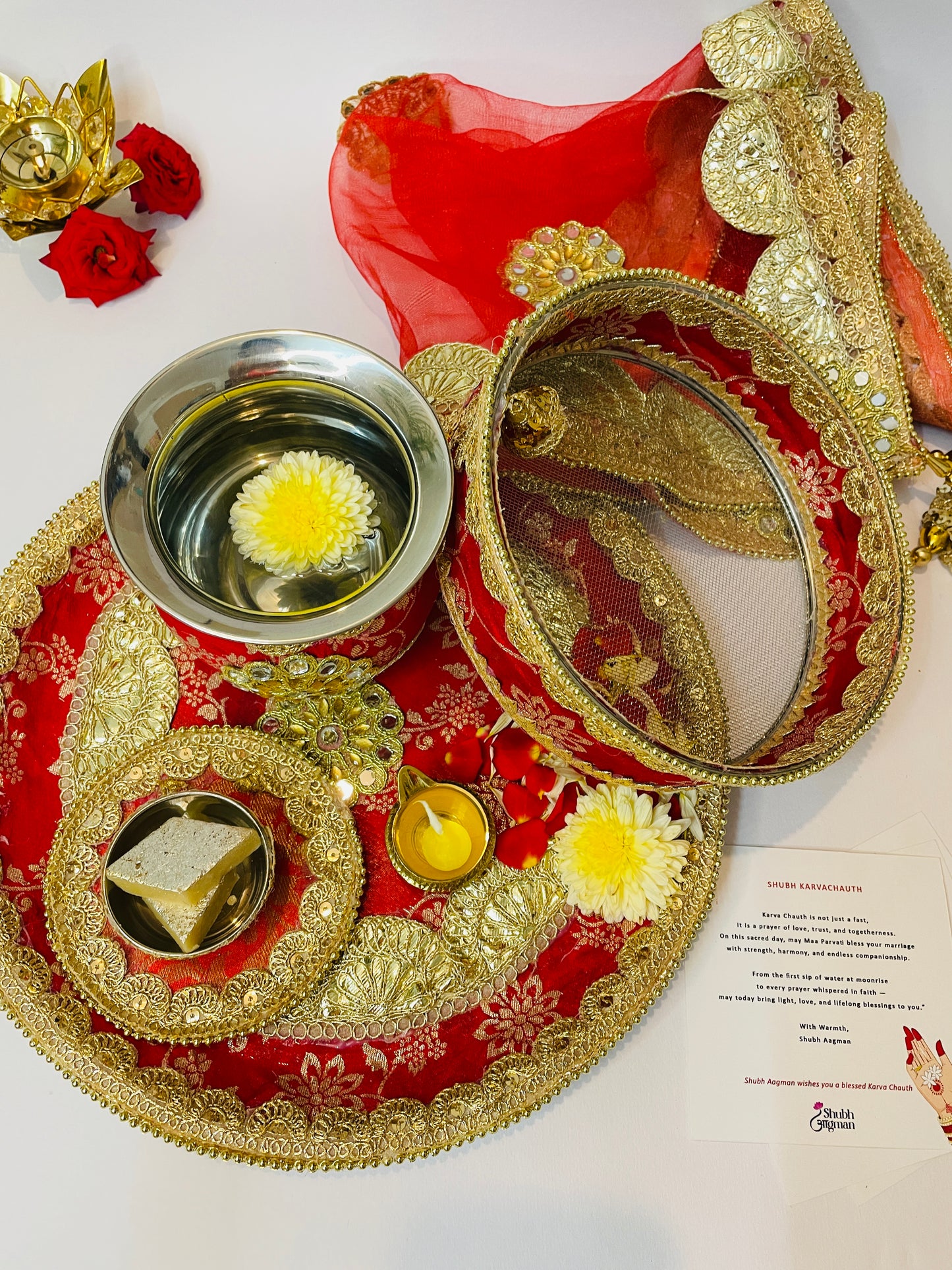 Shubh Aagman Karwa Chauth Elegance Thali Set – Red 5-Piece