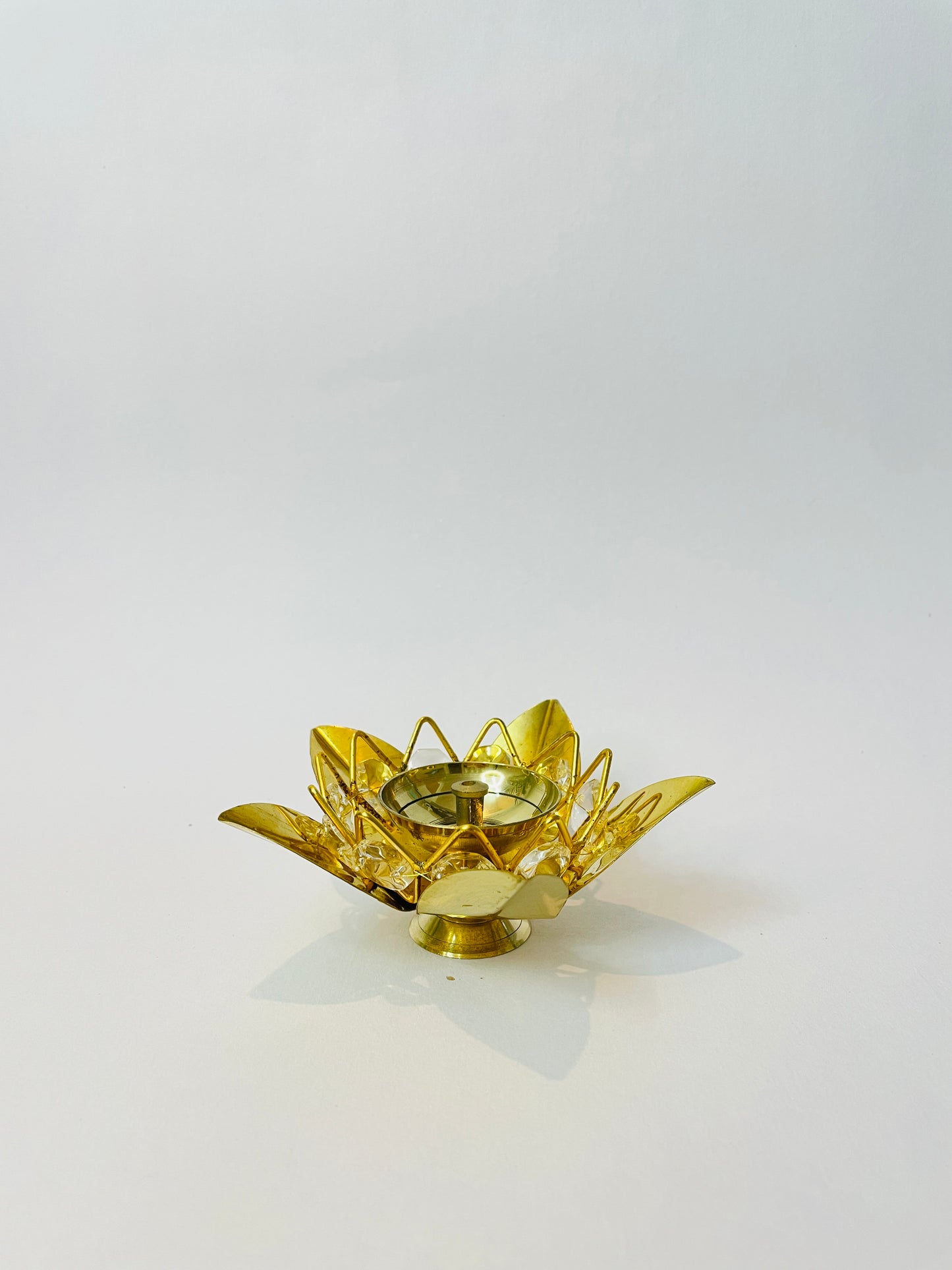 Crystal Brass Diya – Decorative Pooja Lamp (5 Inch)