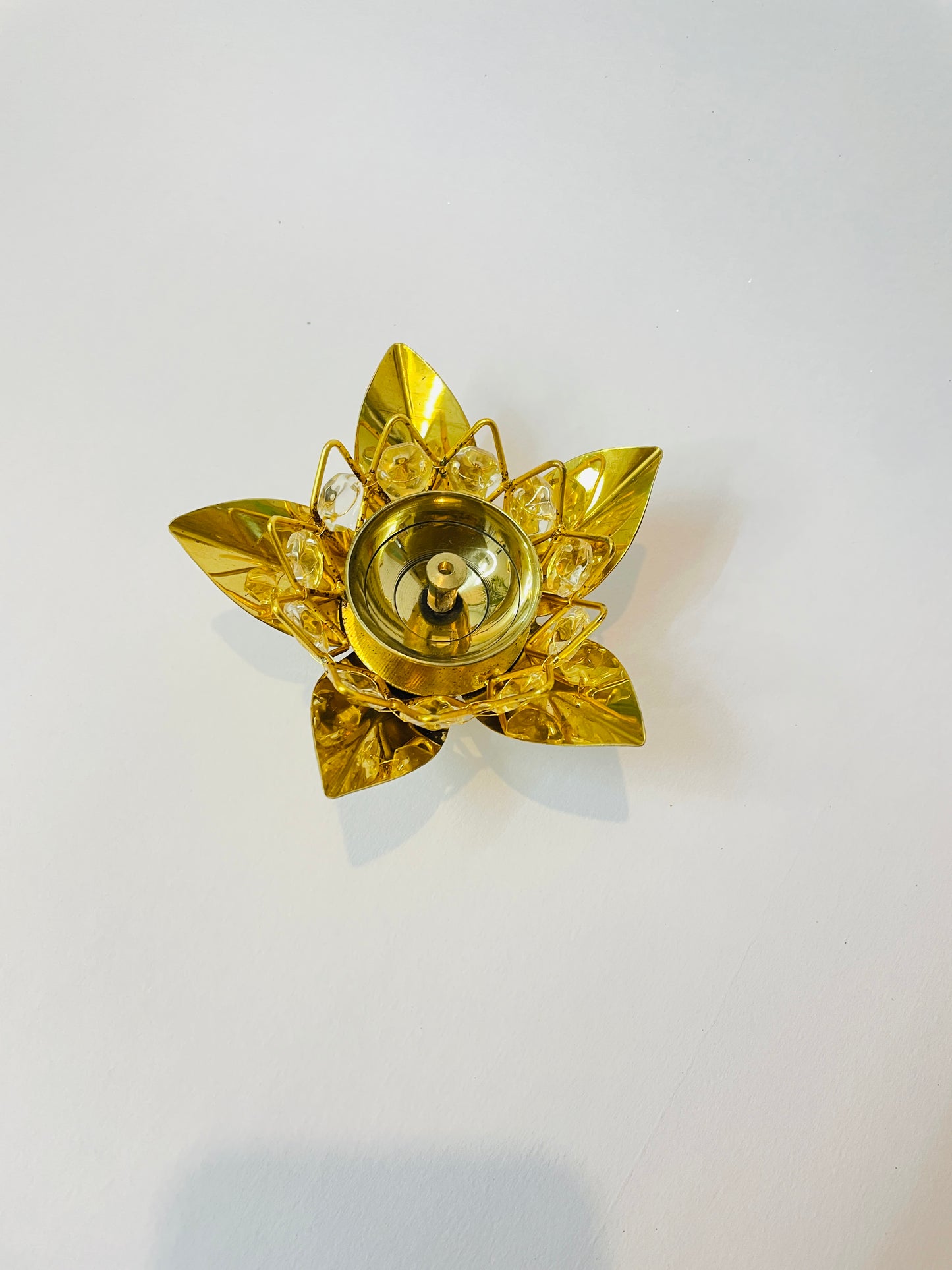 Crystal Brass Diya – Decorative Pooja Lamp (5 Inch)