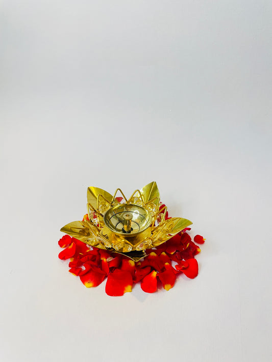 Crystal Brass Diya – Decorative Pooja Lamp (5 Inch)