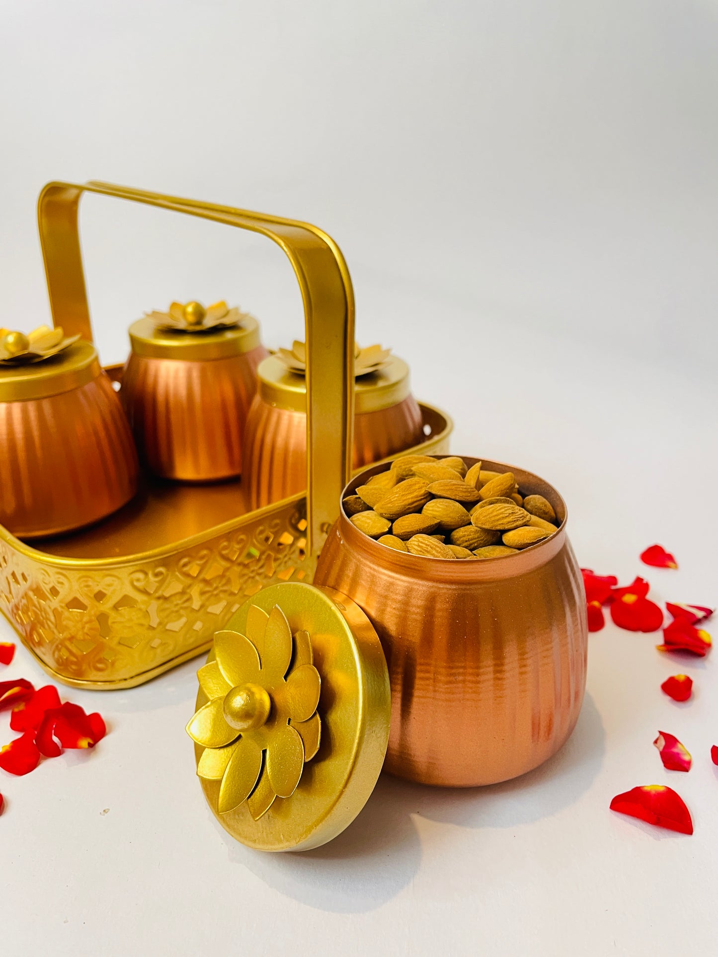 Elegant Metal Dry Fruits Box with Decorative Metal Basket – Ideal Festive Gift (Pack of 2 & Pack of 4)