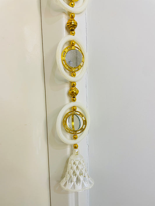 Premium Divine Mirror Ladi – White & Gold (3 ft 3 in / 99 cm)